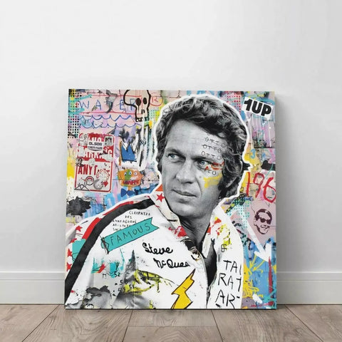 Colorful mixed-media artwork of a man’s portrait with graffiti in Cinema collection