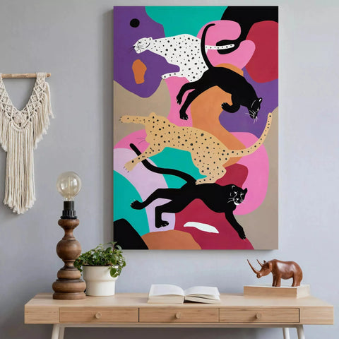 Colorful abstract painting of stylized big cats in geometric shapes from Soft Pop collection