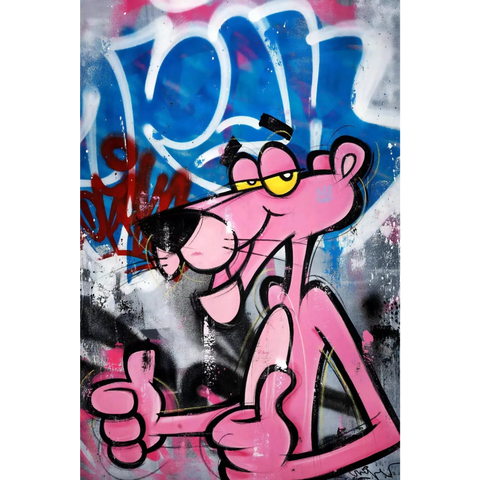 A pinky graffiti art piece on a wall