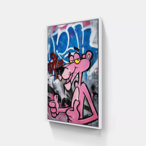 A pinky graffiti art piece on a wall