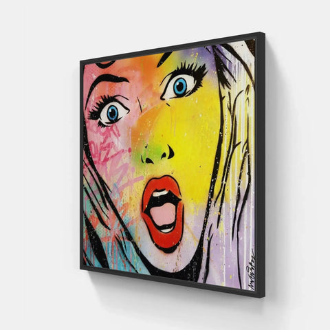 A painting of a woman with a surprised expression