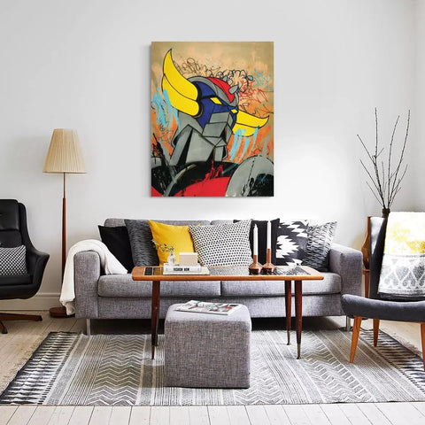 A living room with a couch, chair and painting