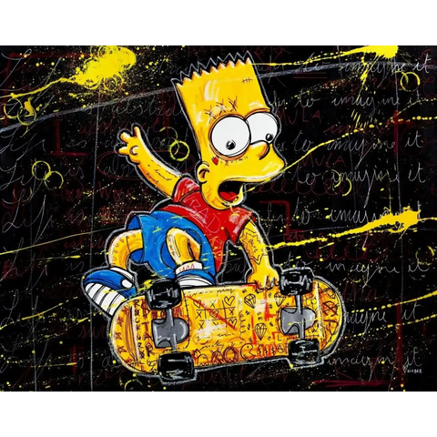 A painting of a simpsons skateboarder