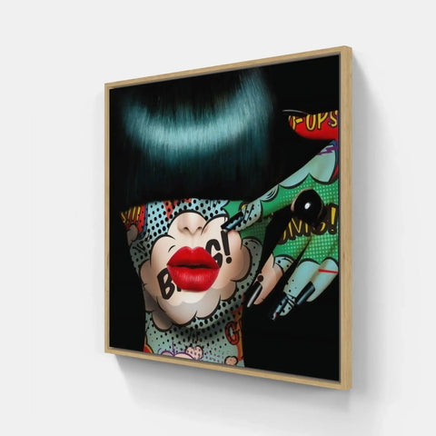 A painting of a woman with a clown mask on her face