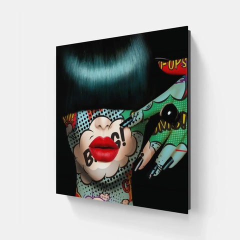 A woman with green hair and a clown face