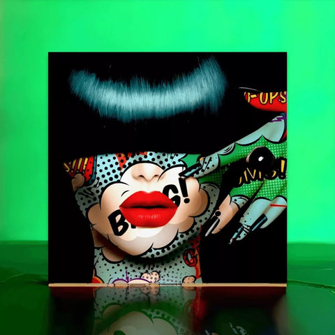 A painting of a clown with a green background