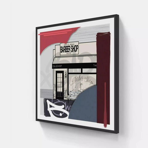 A framed print of a shop front