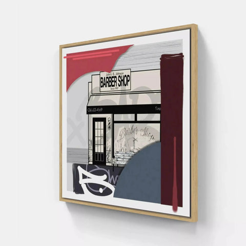 A framed print of a shop front