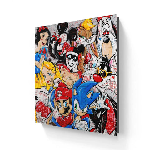 A large canvas with a variety of cartoon characters