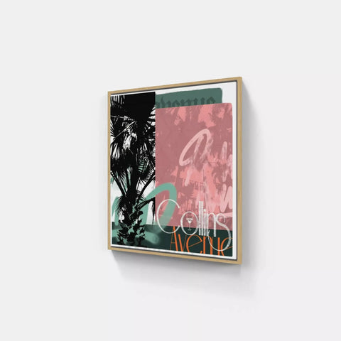 A framed print of a pink and green abstract painting