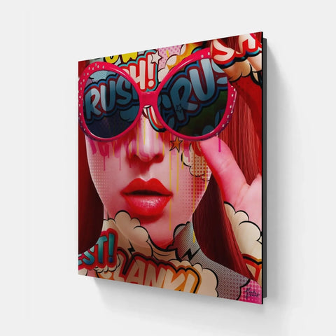 A woman with sunglasses and a red hair