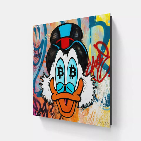 A painting of a cartoon character with a blue nose and a red nose