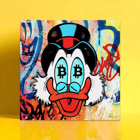 A painting of a cartoon character with a blue nose and a red nose