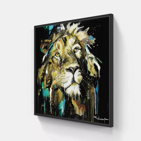 A painting of a lion on a wall