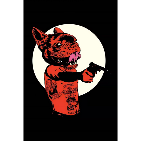 A cat with a gun in its mouth