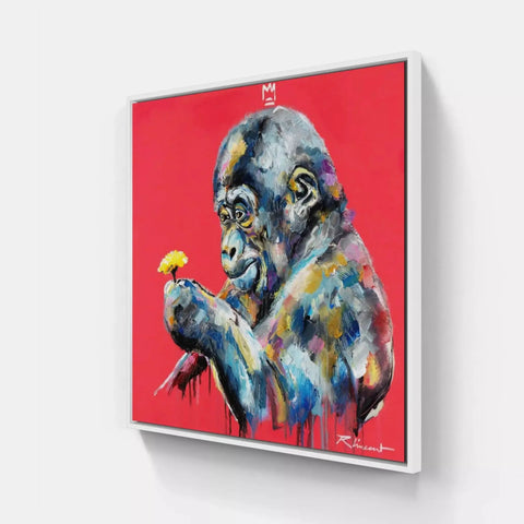 A painting of a gorilla eating a banana