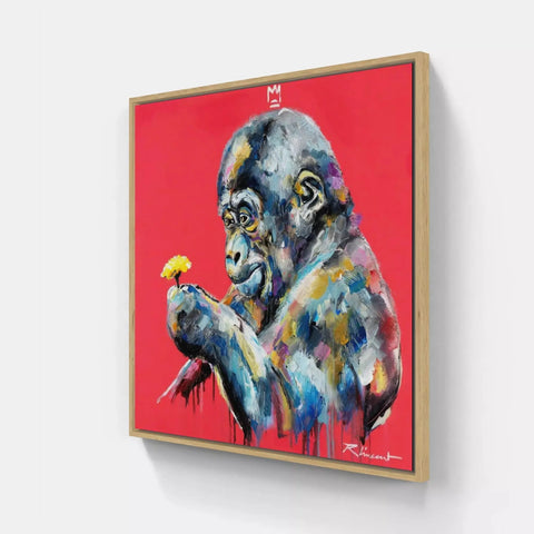 A painting of a gorilla eating a banana