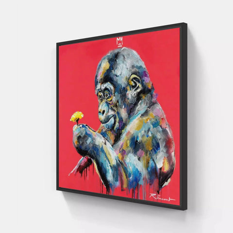 A painting of a gorilla eating a banana