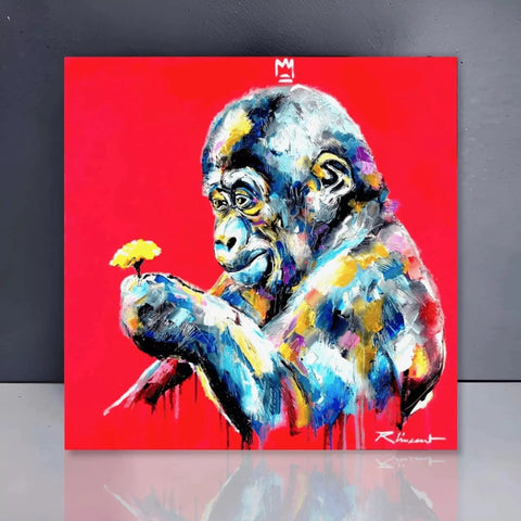 A painting of a monkey with a banana