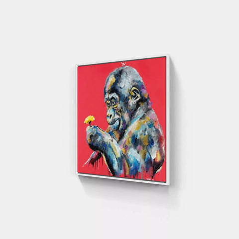 A painting of a monkey on a red background