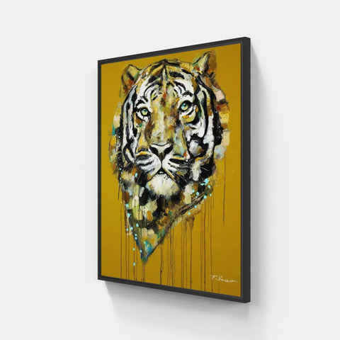 A painting of a tiger on a yellow background