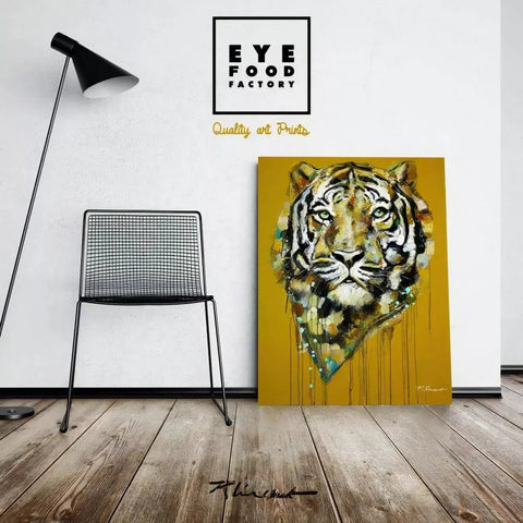 A painting of a tiger on a wall