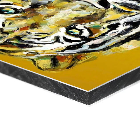 A painting of a tiger on a yellow background