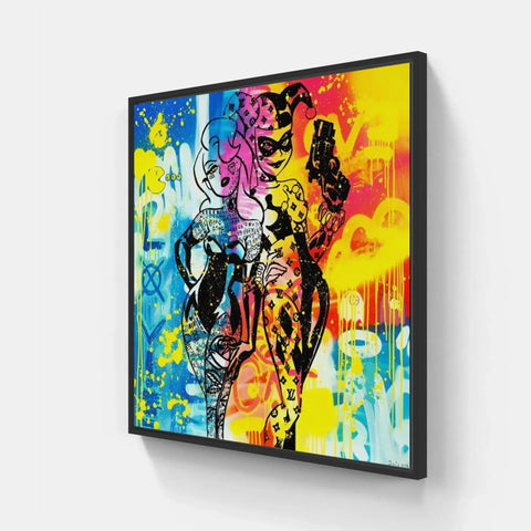 A colorful abstract painting on a wall