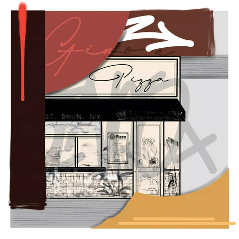 A drawing of a storefront with a sign that says,’shop ’