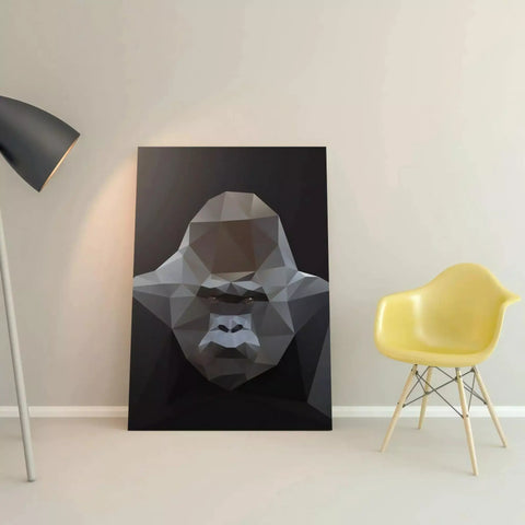 A black and white geometric portrait of a gorilla