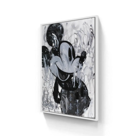 A painting of a mickey mouse on a white wall