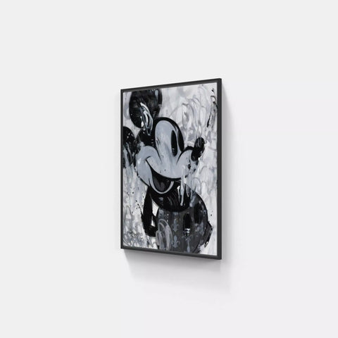 A black and white painting on a wall