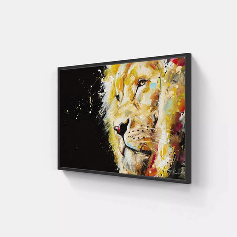 A painting of a lion on a wall