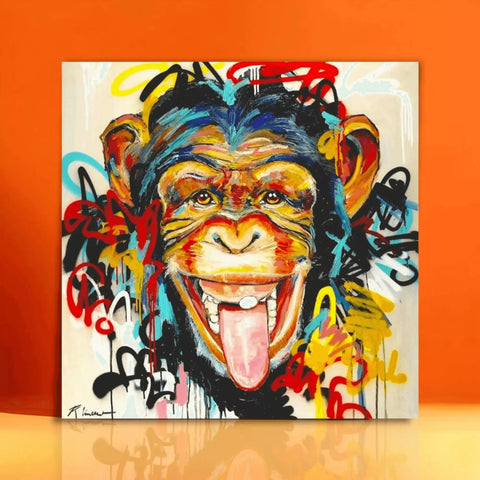 A painting of a monkey with a tongue