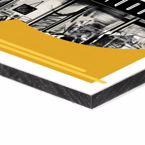 A book with a yellow cover and black and white pages