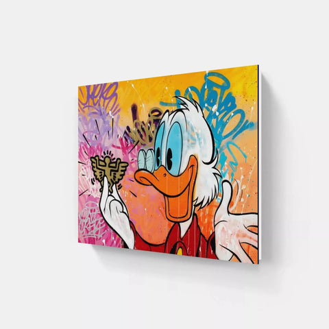 A painting of donald duck with graffiti on it