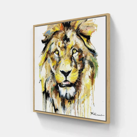 A painting of a lion on a wall