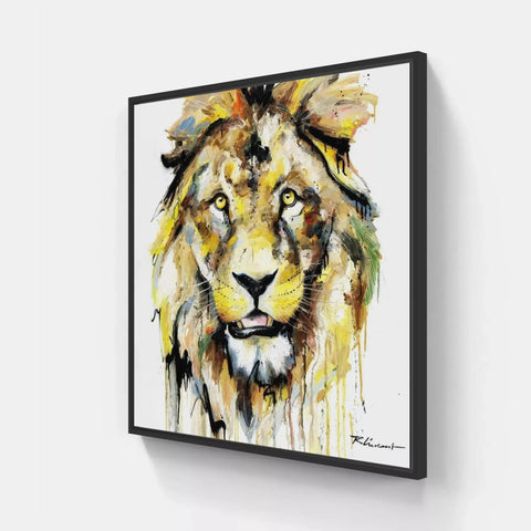 A painting of a lion on a wall