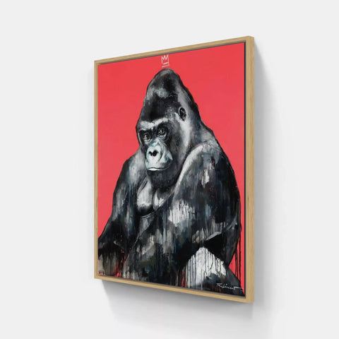 A painting of a gorilla on a red background