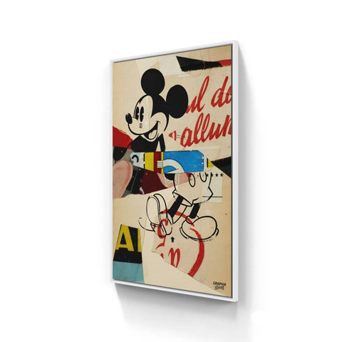 Framed canvas print featuring a stylized Mickey Mouse character in a vintage pop art style.