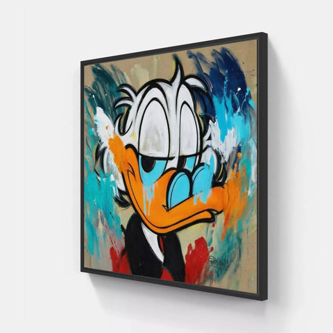 A painting of a duck with a blue nose