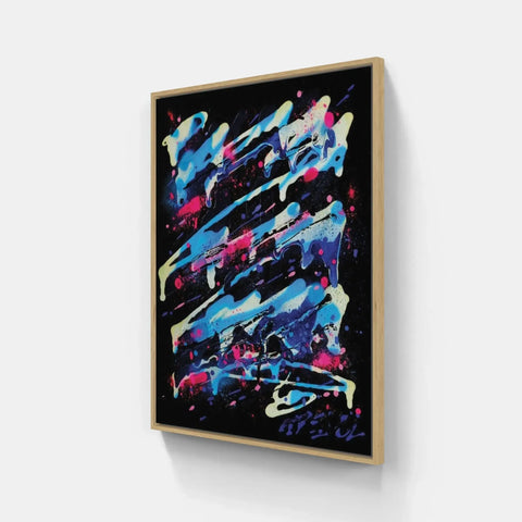 A framed print of abstract paint on a black background