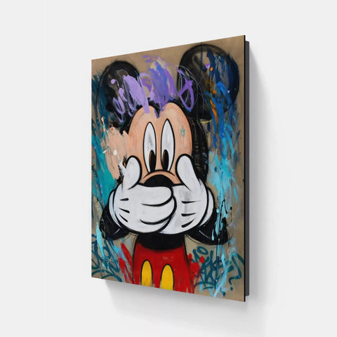 A painting of a mickey mouse with a colorful background