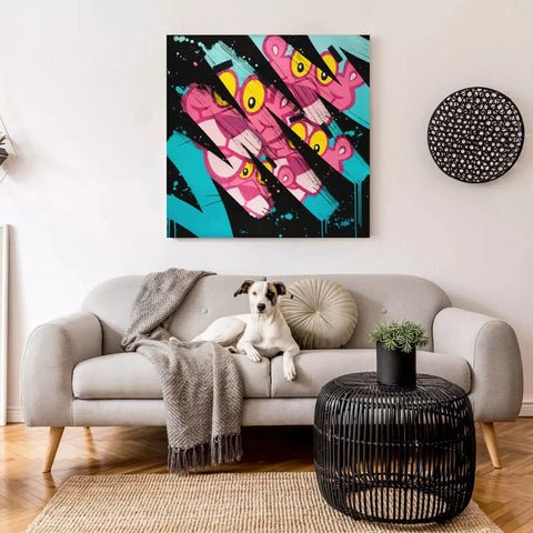 A dog sitting on a couch in a living room