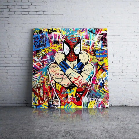 A large canvas with graffiti art on it