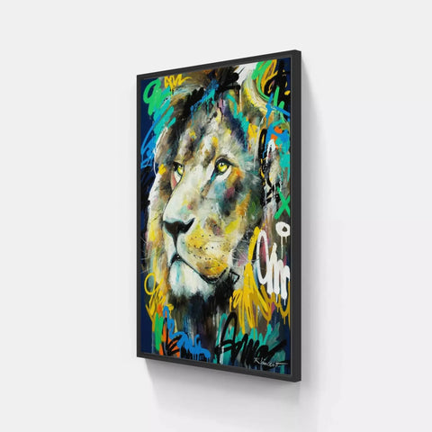 A lion painting on a wall