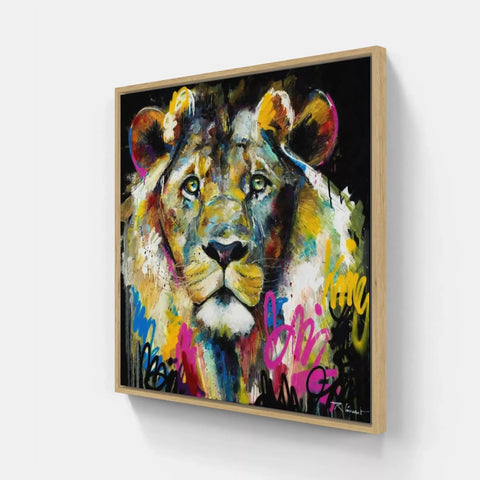 A painting of a lion on a wall