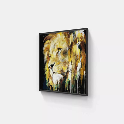 A painting of a lion on a wall