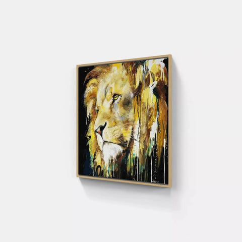 A painting of a lion on a wall