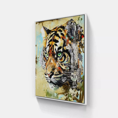 A painting of a tiger on a wall